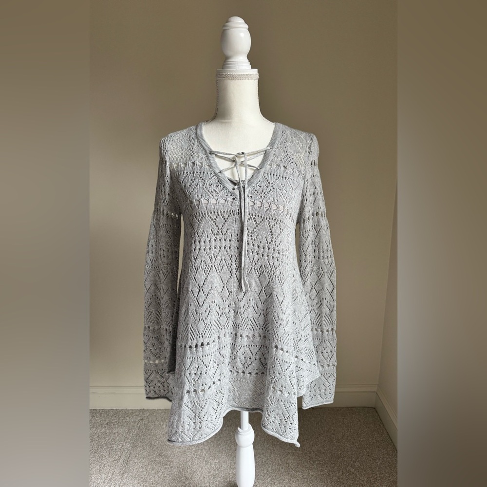 STUDIO JPR Gray Knit Pullover Sweater Tunic Top Sz S